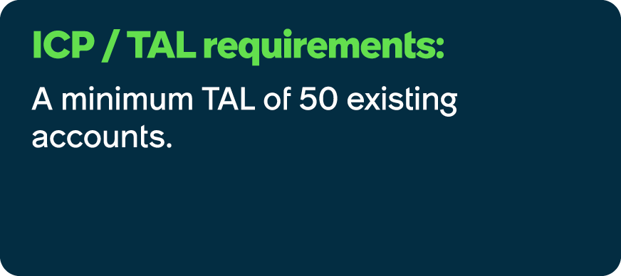 ICP / TAL requirements: A minimum TAL of 50 existing accounts.
