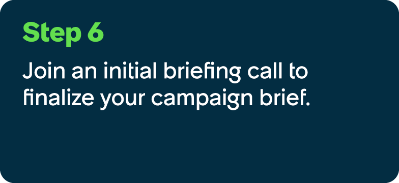 Step 6 Join an initial briefing call to finalize your campaign brief.