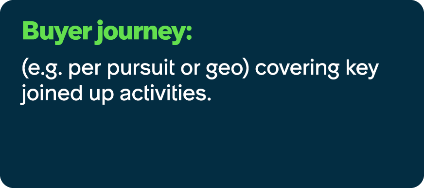 Buyer journey: (e.g. per pursuit or geo) covering key joined up activities.