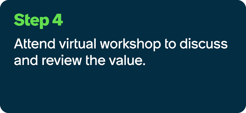 Step 4 Attend virtual workshop to discuss and review the value.