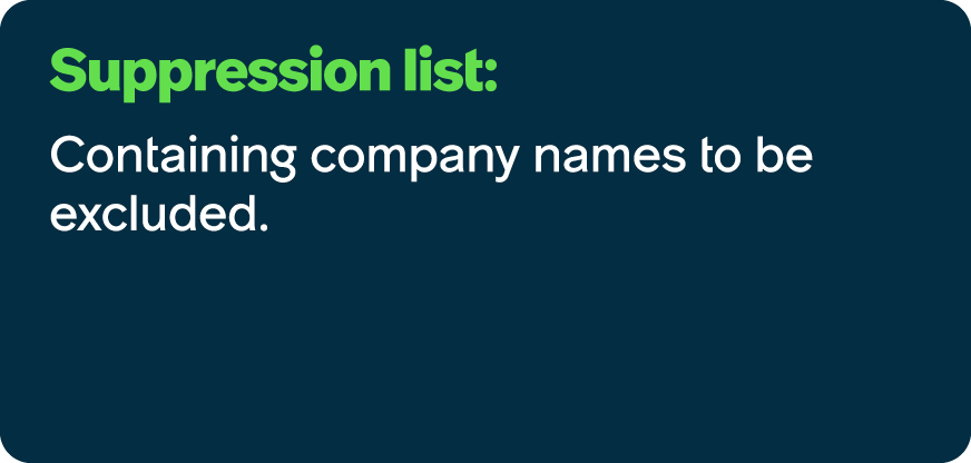 Suppression list: Containing company names to be excluded.