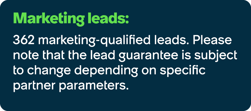 Marketing leads: 362 marketing qualified leads. Please note that the lead guarantee is subject to change depending on...