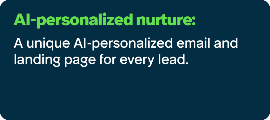AI personalized nurture: A unique AI personalized email and landing page for every lead.